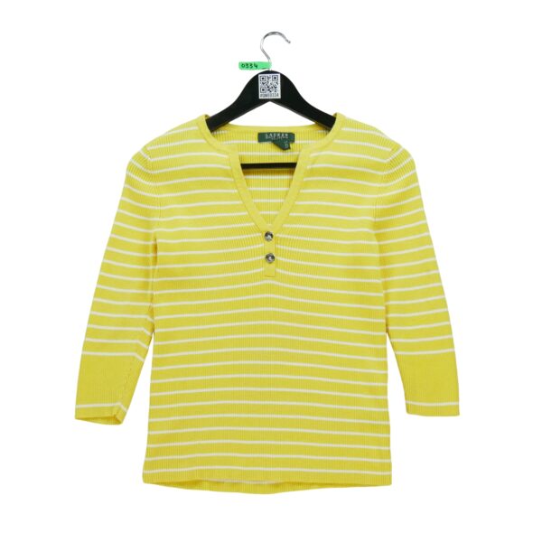 Pull femme manches longues jaune Polo Ralph Lauren Motif a rayures Col V
