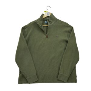 Pull homme manches longues kaki Polo Ralph Lauren Col Montant