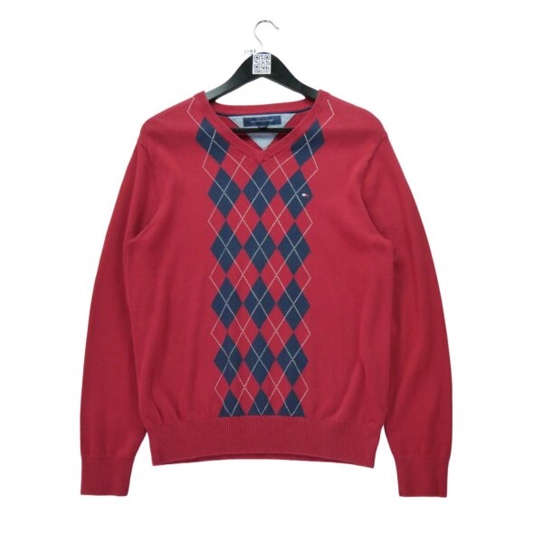 Pull homme manches longues rouge Tommy Hilfiger Motif a motifs Col V