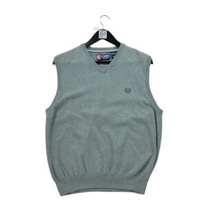 Pull homme sans manches gris Chaps Motif chine Col V
