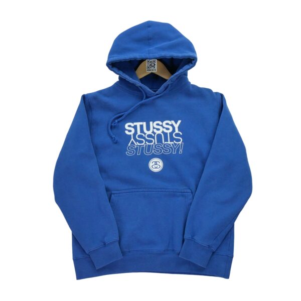 Sweat a capuche homme manches longues bleu Stussy Motif imprime Col Rond