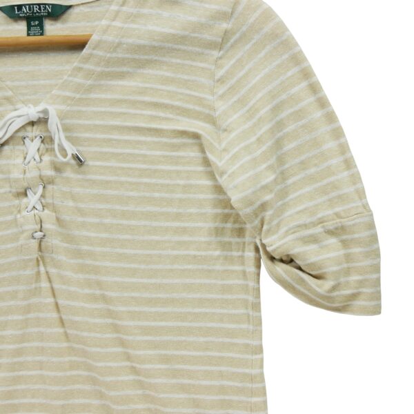 T shirt manches courtes femme beige Polo Ralph Lauren Motif a rayures Col V