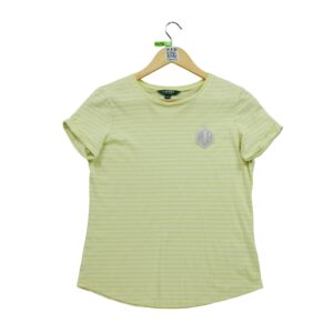 T shirt manches courtes femme jaune Polo Ralph Lauren Motif a rayures Col Rond