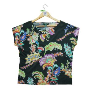 T shirt manches courtes femme noir Polo Ralph Lauren Motif imprime Col Rond