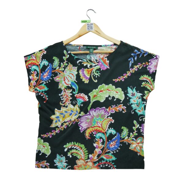 T shirt manches courtes femme noir Polo Ralph Lauren Motif imprime Col Rond