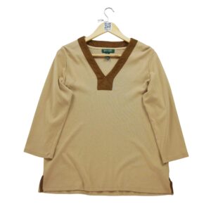 T shirt manches longues femme beige Polo Ralph Lauren Col V