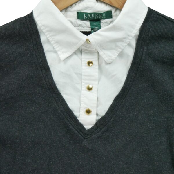 T shirt manches longues femme gris Polo Ralph Lauren Col Revert