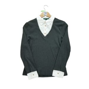 T shirt manches longues femme gris Polo Ralph Lauren Col Revert