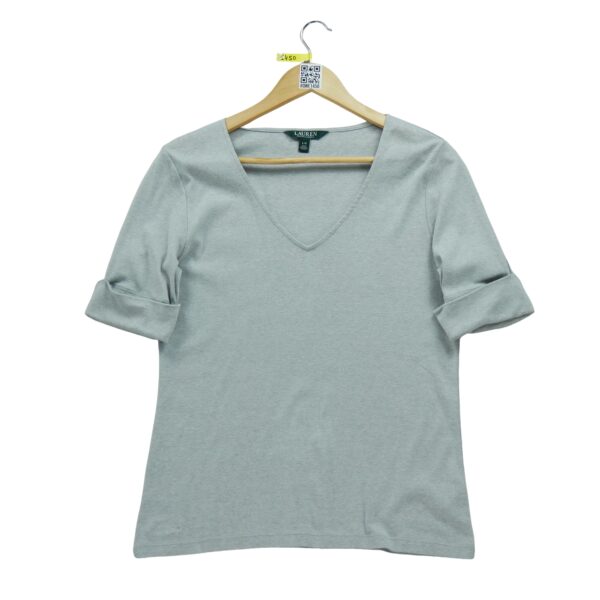 T shirt manches longues femme gris Polo Ralph Lauren Col V