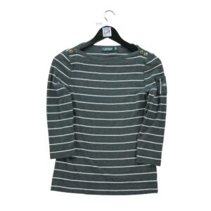 T shirt manches longues femme gris Polo Ralph Lauren Motif a rayures Col Rond