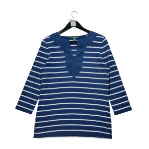 T shirt manches longues femme marine Polo Ralph Lauren Motif a rayures Col V