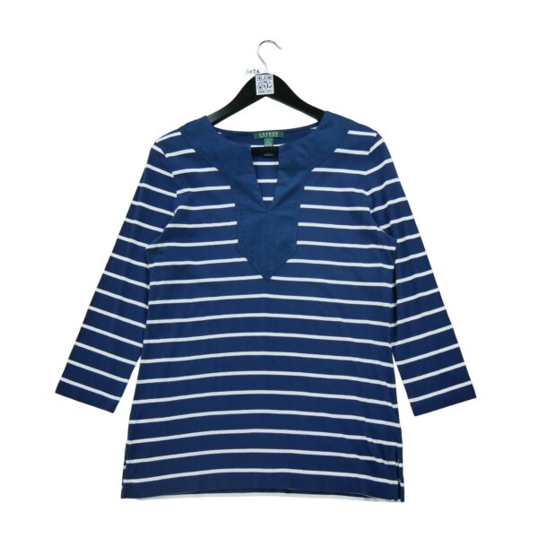 T shirt manches longues femme marine Polo Ralph Lauren Motif a rayures Col V