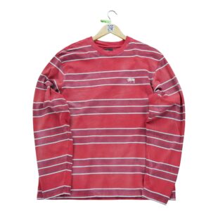 T shirt manches longues homme rouge Stussy Motif a rayures Col Rond