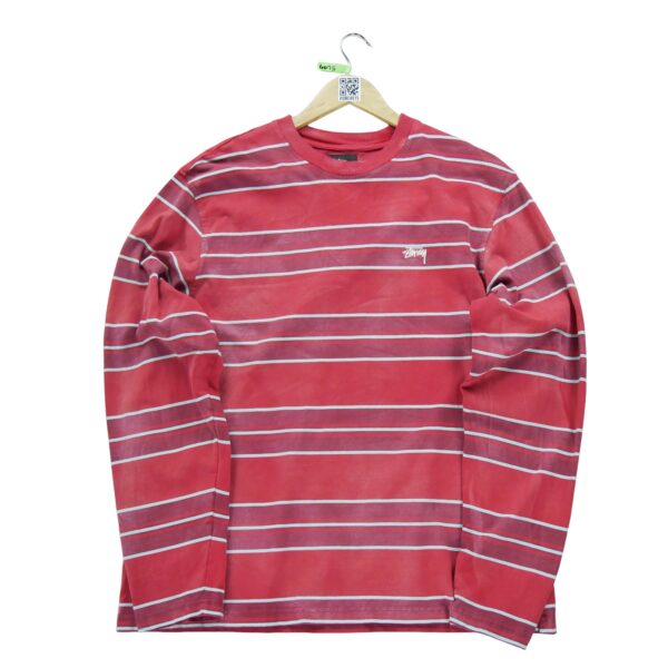 T shirt manches longues homme rouge Stussy Motif a rayures Col Rond