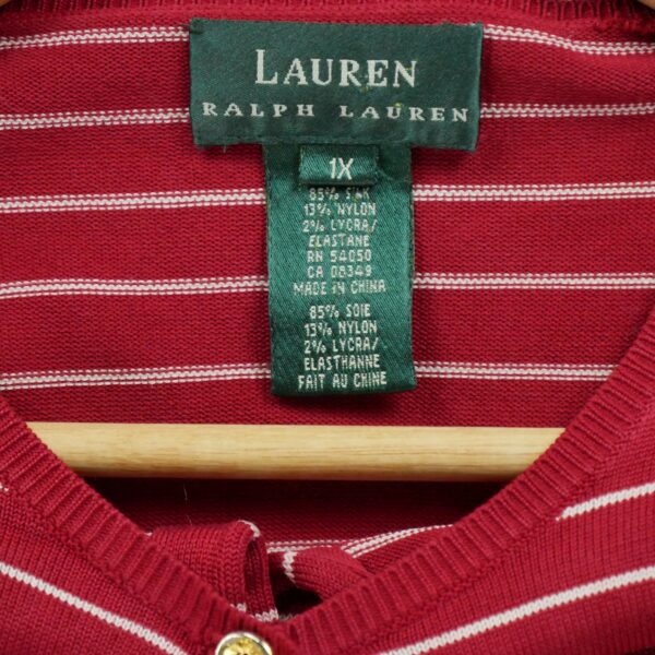 Gilet femme manches longues rouge Lauren Ralph Lauren Motif a rayures Col Rond