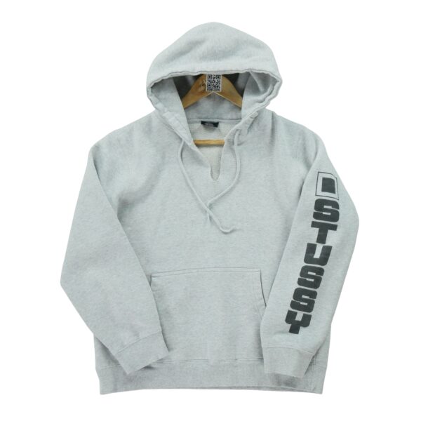 Sweat a capuche homme manches longues gris Stussy Motif chine Col V