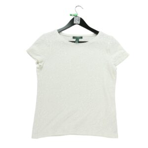 T shirt manches courtes femme blanc Polo Ralph Lauren Motif a motifs Col Rond