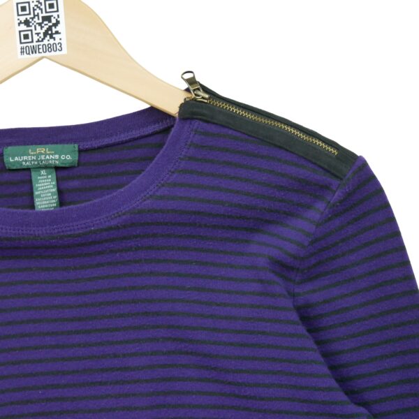 T shirt manches longues femme violet Lauren Ralph Lauren Motif a rayures Col Rond