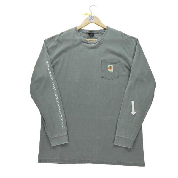 T shirt manches longues homme gris Stussy Col Rond