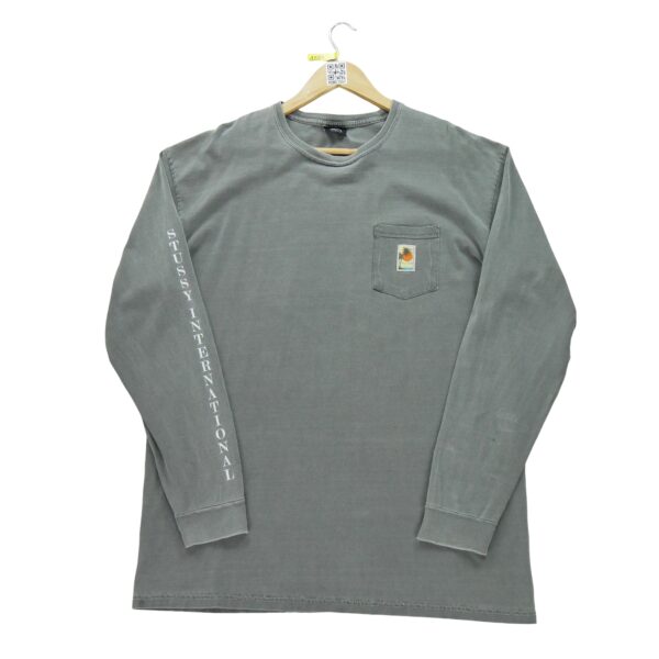 T shirt manches longues homme gris Stussy Col Rond