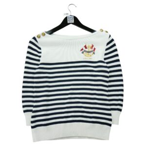 Pull femme manches longues blanc Lauren Ralph Lauren Motif a rayures Col Rond