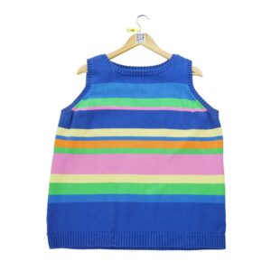 Pull femme sans manches bleu Lauren Ralph Lauren Motif a rayures Col Rond