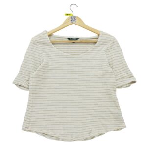 T shirt manches courtes femme blanc Ralph Lauren Motif a rayures Col Rond