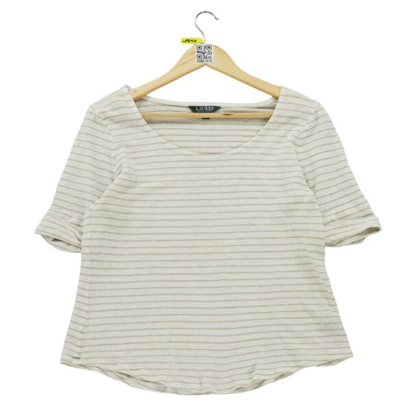 T shirt manches courtes femme blanc Ralph Lauren Motif a rayures Col Rond