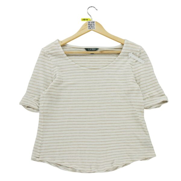 T shirt manches courtes femme blanc Ralph Lauren Motif a rayures Col Rond