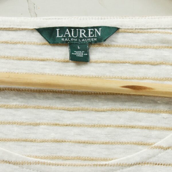 T shirt manches courtes femme blanc Ralph Lauren Motif a rayures Col Rond