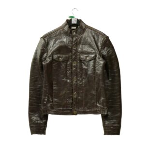 Veste en cuir homme manches longues marron Armani Exchange Col Montant