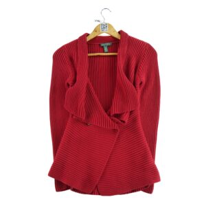 Gilet femme manches longues rouge Lauren Ralph Lauren Col Chale