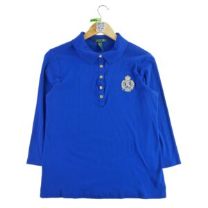 Polo manches longues femme bleu Lauren Ralph Lauren Col Polo