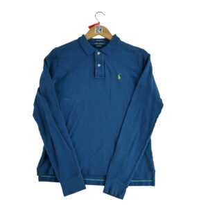 Polo manches longues femme bleu Ralph Lauren Col Polo