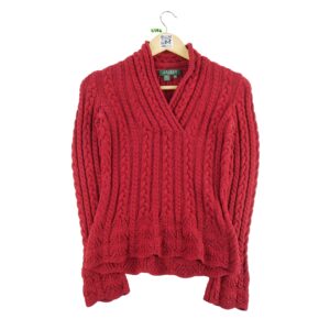Pull femme manches longues rouge Lauren Ralph Lauren Col V
