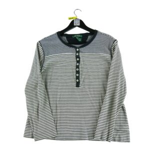 T shirt manches longues femme noir Lauren Ralph Lauren Motif a rayures Col Rond