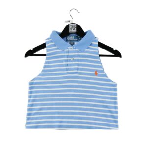 T shirt sans manches femme bleu clair Polo Ralph Lauren Motif a rayures Col Revert