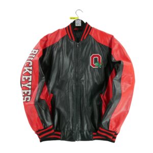 Veste en cuir homme manches longues rouge NCAA Col Rond Equipe Ohio State