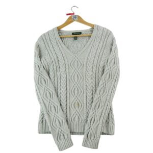 Pull femme manches longues blanc Lauren Ralph Lauren Col V