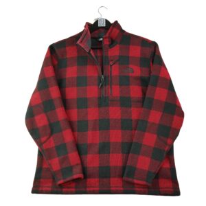 Pull polaires homme manches longues rouge The North Face Motif a carreaux Col Montant