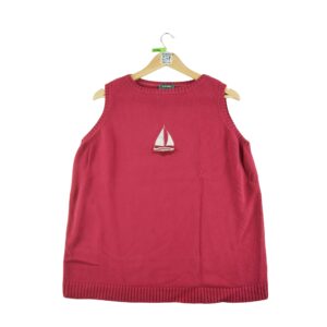 Pull femme sans manches rouge Lauren Ralph Lauren Col Rond