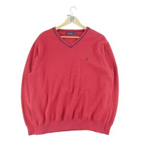 Pull homme manches longues rouge Nautica Col V