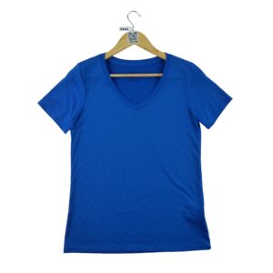 T shirt femme manches courtes bleu Nike Col V