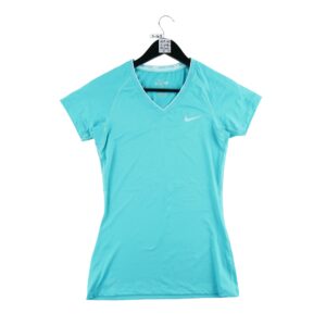T shirt manches courtes femme turquoise Nike Col V
