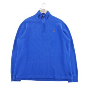 Pull homme manches longues bleu Polo Ralph Lauren Col Montant