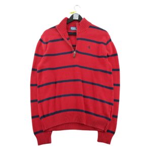 Pull homme manches longues rouge Polo Ralph Lauren Motif a rayures Col Montant