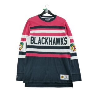T shirt manches longues homme noir Mitchell and Ness Motif a rayures Col Rond Equipe Chicago Blackhawks