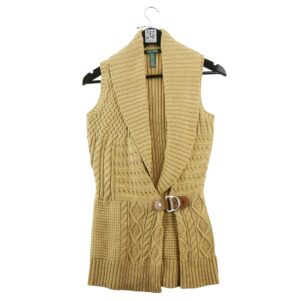 Gilet femme sans manches beige Lauren Ralph Lauren Col Harrington