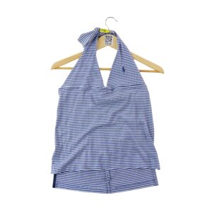 Polo sans manches femme bleu Polo Ralph Lauren Motif a rayures Col V