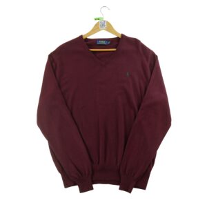 Pull homme manches longues bordeaux Polo Ralph Lauren Col V